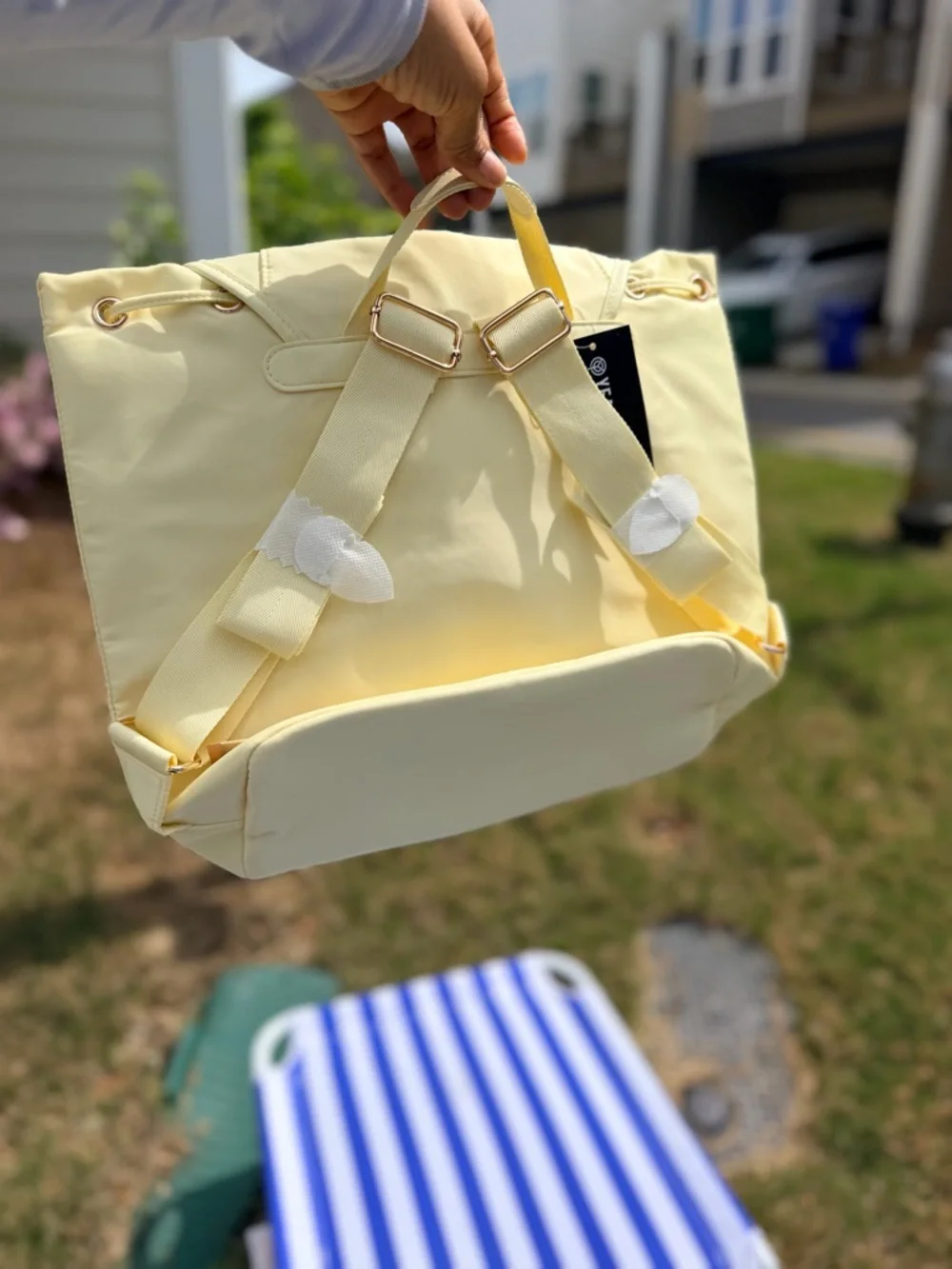 Year of Ours Backpack with Front Pockets- Baby Yellow . Rose Gold Hardware - Picture 6 of 13